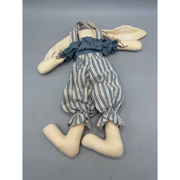 Handmade Fabric Bunny Doll Blue Polka Dot Top & Striped Pants Easter 19" READ - Picture 6 of 6